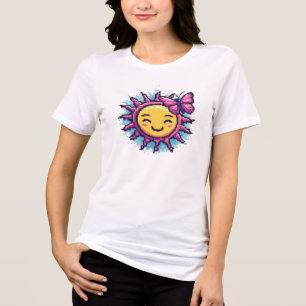 Retro Pixel Art Sol & Fjäril Grafisk Streetwear T Shirt