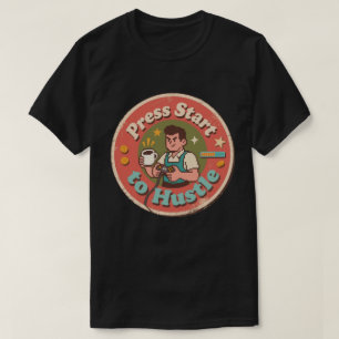 Retro Pixel Art Tryck Start för att Hustla Kaffe T Shirt
