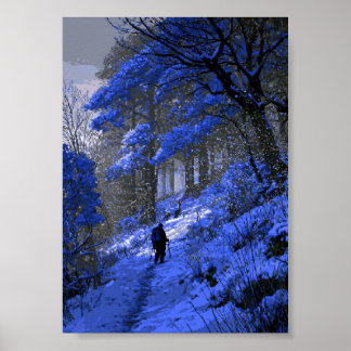 Retro Pixel Art Vandrare på en snötäckt berg Poster