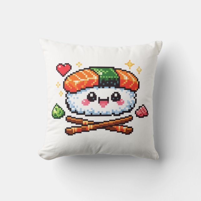Retro Pixel Cute Kawaii Sushi Cushion Pillow Kudde (Framsida)