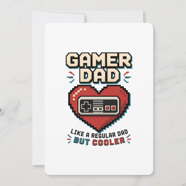 Retro Pixel Heart Controller Gamer Pappa Inbjudningar (Framsida)