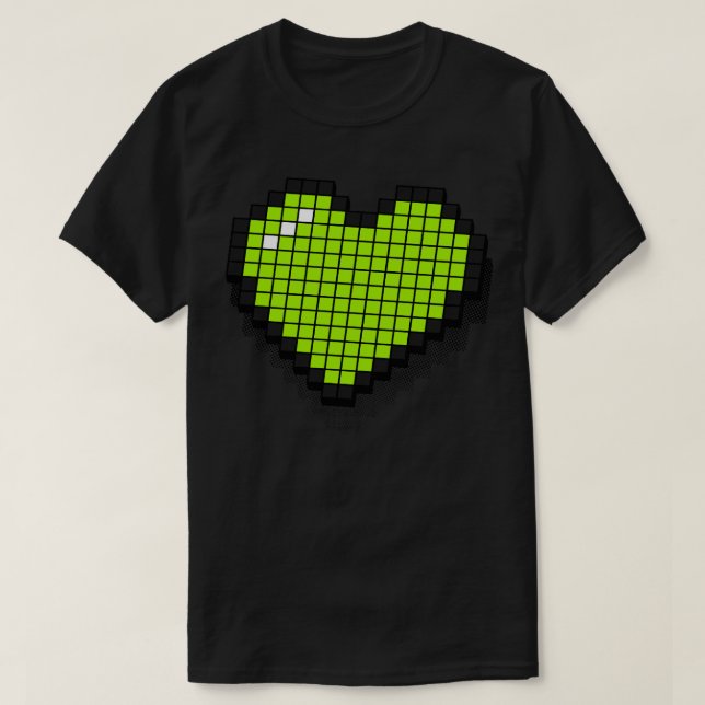Retro Pixel Heart Neon Grönt 3D RxTp T Shirt (Design framsida)