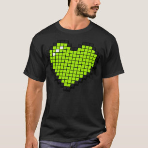 Retro Pixel Heart Neon Grönt 3D RxTp T Shirt