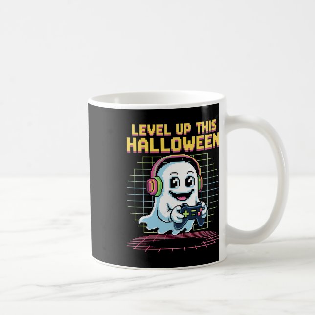 Retro Pixel Spök Gamer Halloween Söt Kuslig Gami Kaffemugg (Höger)