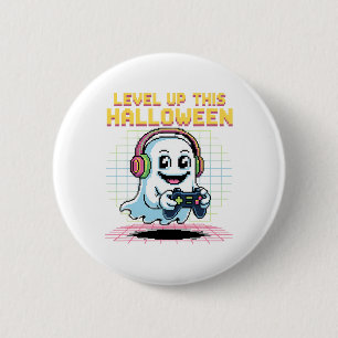 Retro Pixel Spök Gamer Halloween Söt Kuslig Gami Knapp