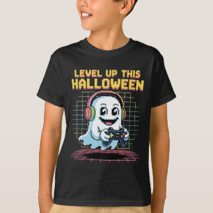Retro Pixel Spök Gamer Halloween Söt Kuslig Gami T Shirt