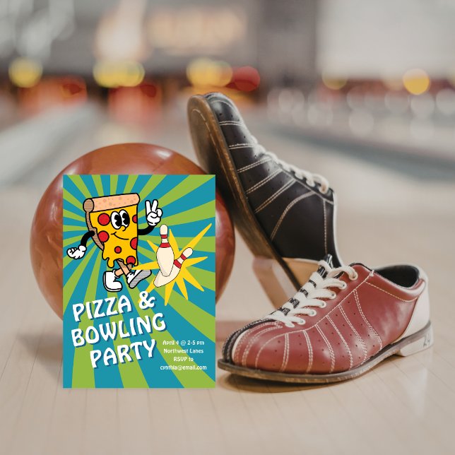 Retro Pizza and Bowling Birthday Invitation Inbjudningar (Skapare uppladdad)
