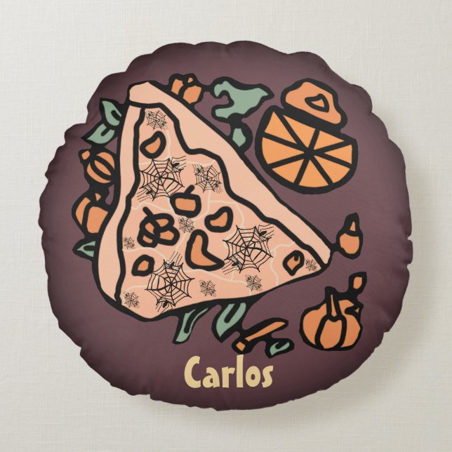 Retro Pizza med en piumpkin Twist Rund Kudde (Framsidan)