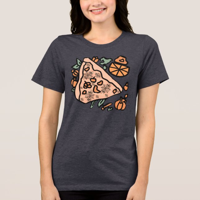 Retro Pizza med en piumpkin Twist T Shirt (Framsida)