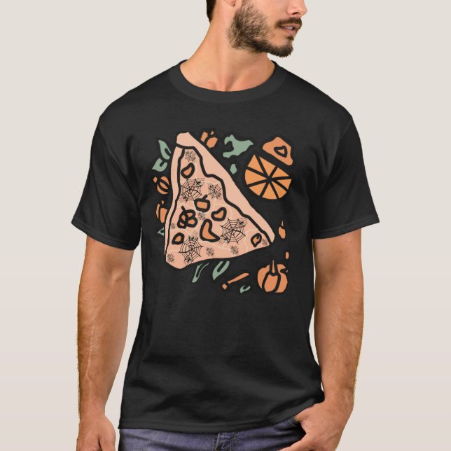 Retro Pizza med en piumpkin Twist T Shirt (Framsida)