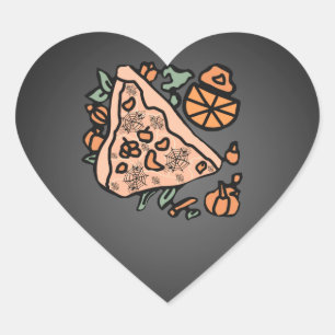 Retro Pizza med en Pumpakvint Hjärtformat Klistermärke