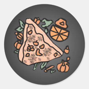 Retro Pizza med en Pumpakvint Runt Klistermärke