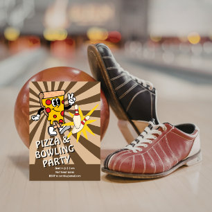 Retro Pizza och Bowling Födelsedagsinbjudan Inbjudningar