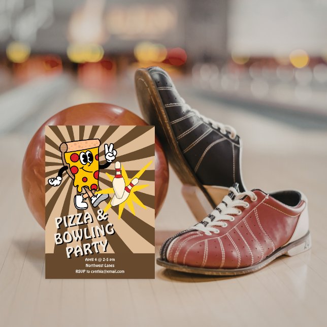 Retro Pizza och Bowling Födelsedagsinbjudan Inbjudningar (Skapare uppladdad)