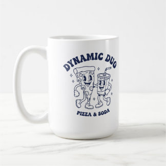 Retro Pizza och Soda "Dynamiska Duo" Maskot Vinta Kaffemugg