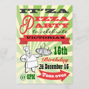 Retro Pizzaparty Inbjudningar