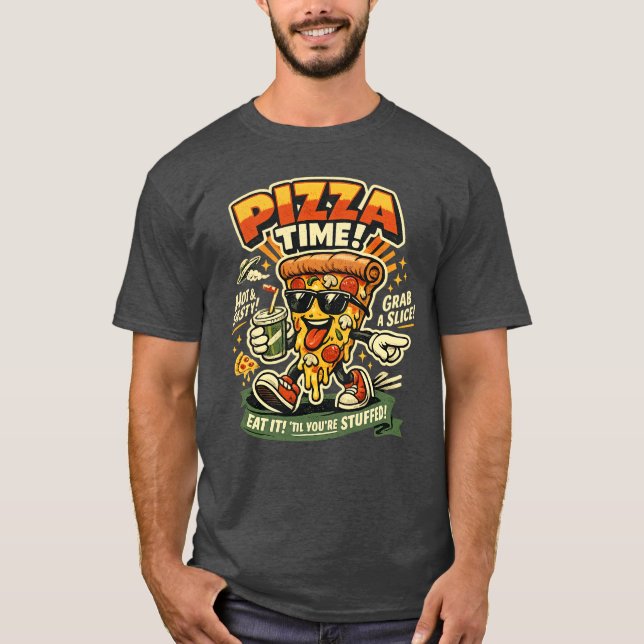 Retro Pizzatiden Rolig Pizzabit T Shirt (Framsida)