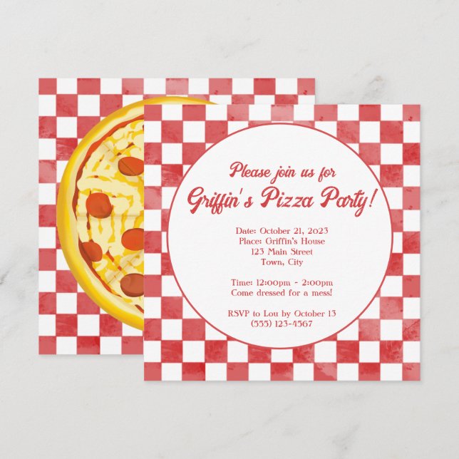 Retro Pizzeria Pizza Party, italiensk Födelsedagsf Inbjudningar (Fram/baksida)