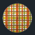 Retro pläd för 70-talorangegult darttavla<br><div class="desc">Denna funky, design för original 70s-inspired göras för att se lik groovy 70-tal, eller den sena 60-talvintageplädet skuggar in av orangen, guldgult, mossgrönt och röd-brunt på vit. Det seamless rutiga mönster bedrövas litet, så det ser något liknande som det har målats på. Denna är en coola, den old school belade...</div>