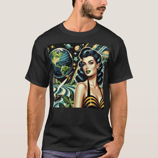 Retro Planet Pin-Up  T Shirt (Framsida)
