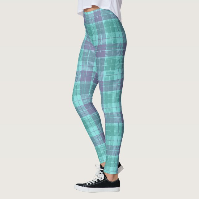 Retro Play Aqua Blue Lila Art Leggings (Vänster)