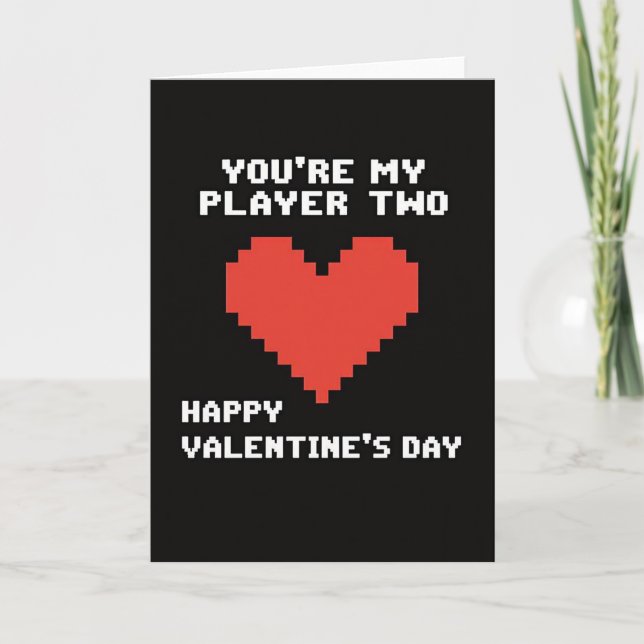 Retro Player Two Valentines Card Kort (Framsida)