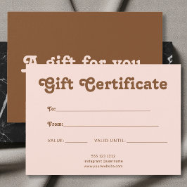 Retro Playful Minimalist Pink Brown Certificate Visitkort
