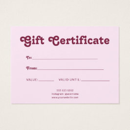 Retro Playful Minimalist Pink Certificate Visitkort