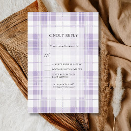 Retro Plommon Lila Gingham Landsbybröllop OSA Kort