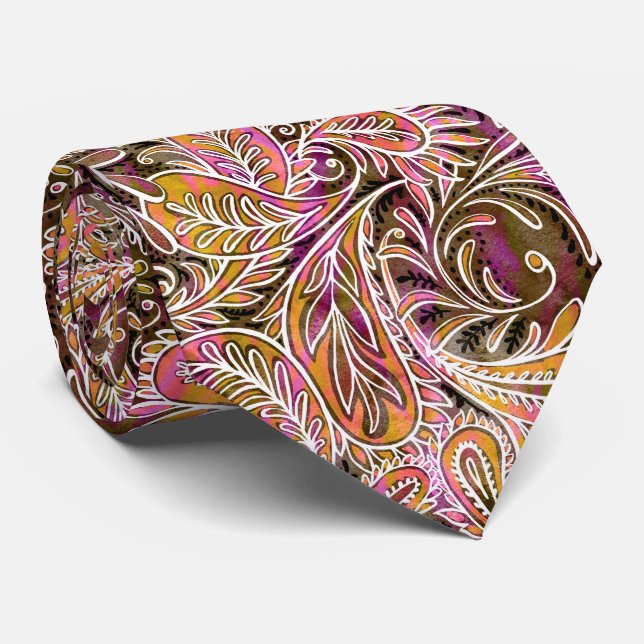 Retro Plum Rosa Grönt Paisley Mönster Slips (Rullad)
