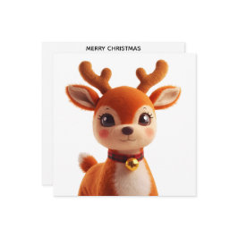 Retro Plush Reindeer Christmas Art Julkort