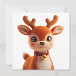 Retro Plush Reindeer Christmas Art Julkort