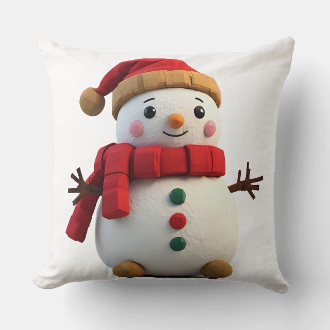 Retro Plush Snowman With Scarf Christmas Kudde (Framsida)