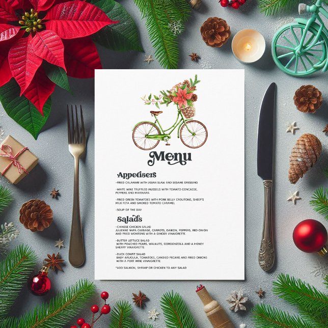 Retro Poinsettia Bicycle jul Helgdag Bröllop Meny (Retro Poinsettia Bicycle Christmas Holiday Wedding Menu)