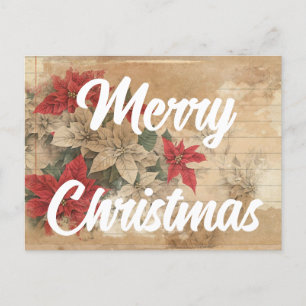 Retro Poinsettia Blommor Grunge God Jul Vykort