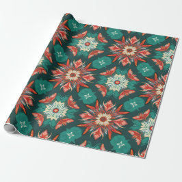 Retro Poinsettia Burst Christmas Pattern Presentpapper