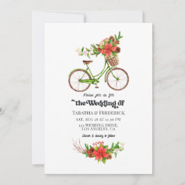 Retro Poinsettia Cykel Jul Höst Bryllop Inbjudningar