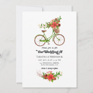 Retro Poinsettia Cykel Jul Höst Bryllop Inbjudningar