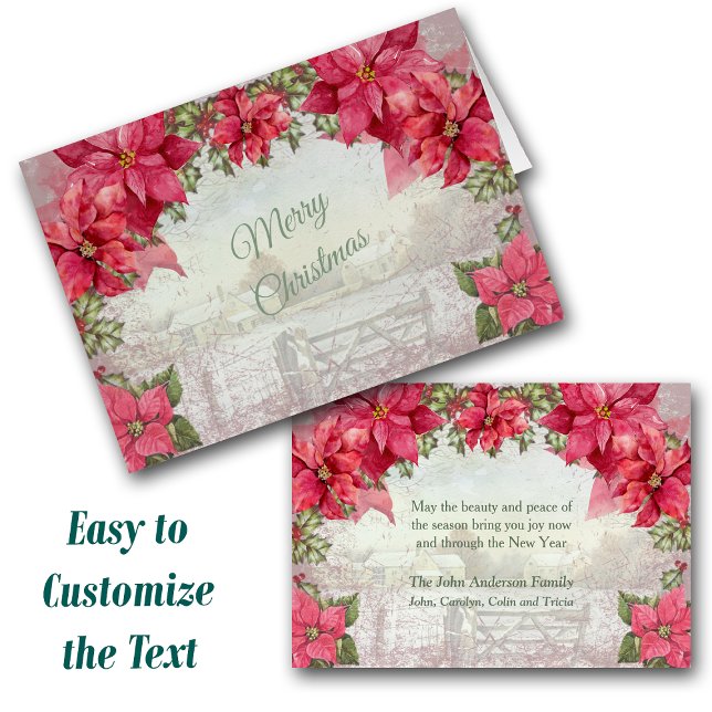 Retro Poinsettia Ram: Jul om jordmånen Hälsningskort (Skapare uppladdad)