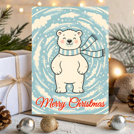 Retro Polar Bear Blizzard Christmas Helgkort