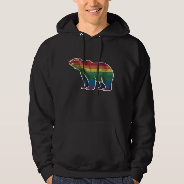 Retro Polar Bear Rainbow Lesbisk LGBT Gay pride Hoodie (Framsida)