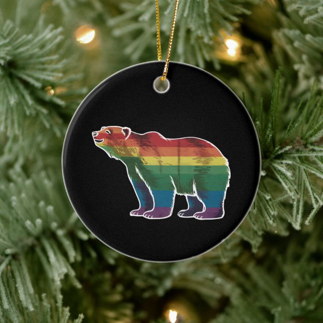 Retro Polar Bear Rainbow Lesbisk LGBT Gay pride Julgransprydnad Keramik (Träd)