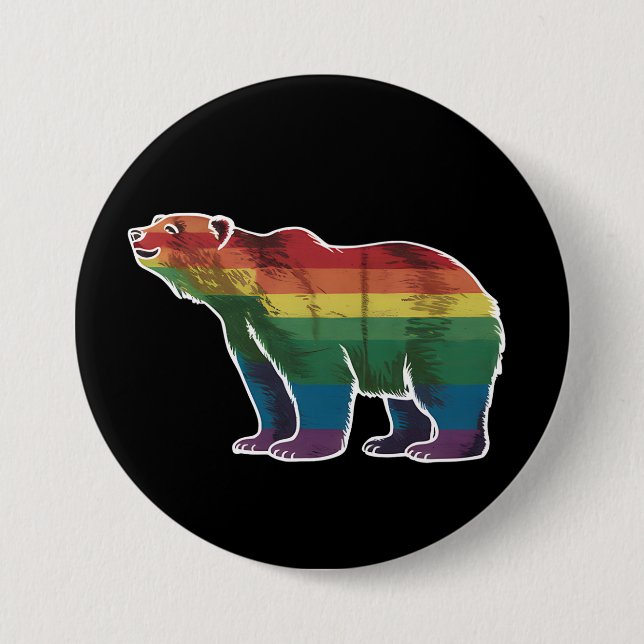 Retro Polar Bear Rainbow Lesbisk LGBT Gay pride Knapp (Framsida)