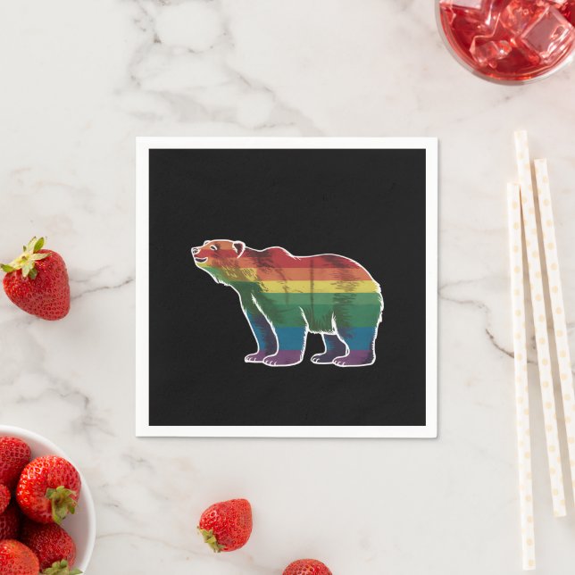 Retro Polar Bear Rainbow Lesbisk LGBT Gay pride Pappersservett (Insitu)