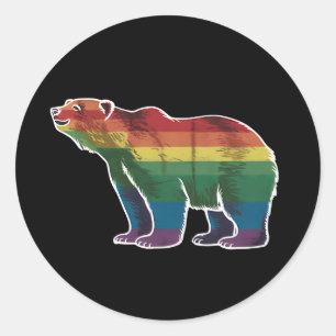 Retro Polar Bear Rainbow Lesbisk LGBT Gay pride Runt Klistermärke