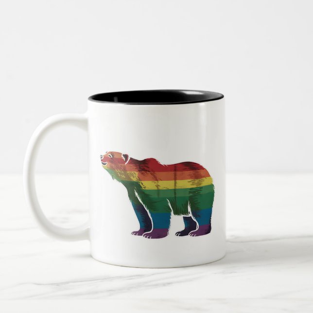 Retro Polar Bear Rainbow Lesbisk LGBT Gay pride Två-Tonad Mugg (Vänster)