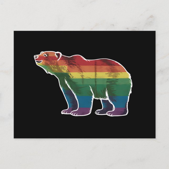 Retro Polar Bear Rainbow Lesbisk LGBT Gay pride Vykort (Framsida)