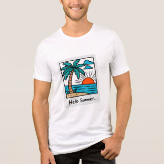 Retro Polaroid Hej sommar Tropisk strand solnedgån T Shirt