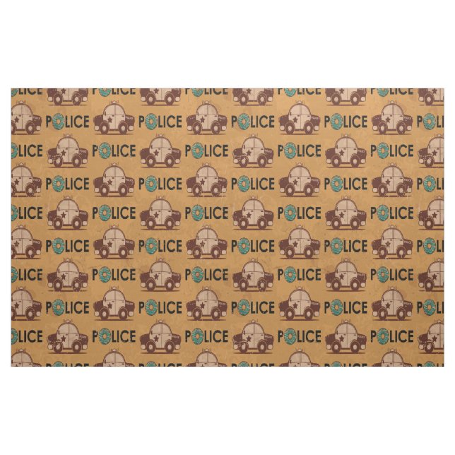 Retro Police Car Donuts Brown Tyg (Fat Quarter)