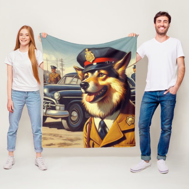 Retro Police Hund Painting Fleecefilt (På plats)